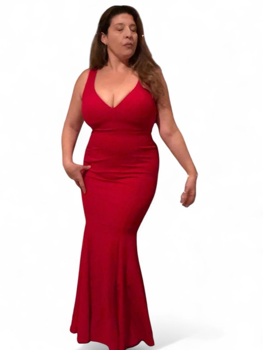 Fashion Nova Red Lace Back Mermaid Formal Maxi Dress Gown Lined Large